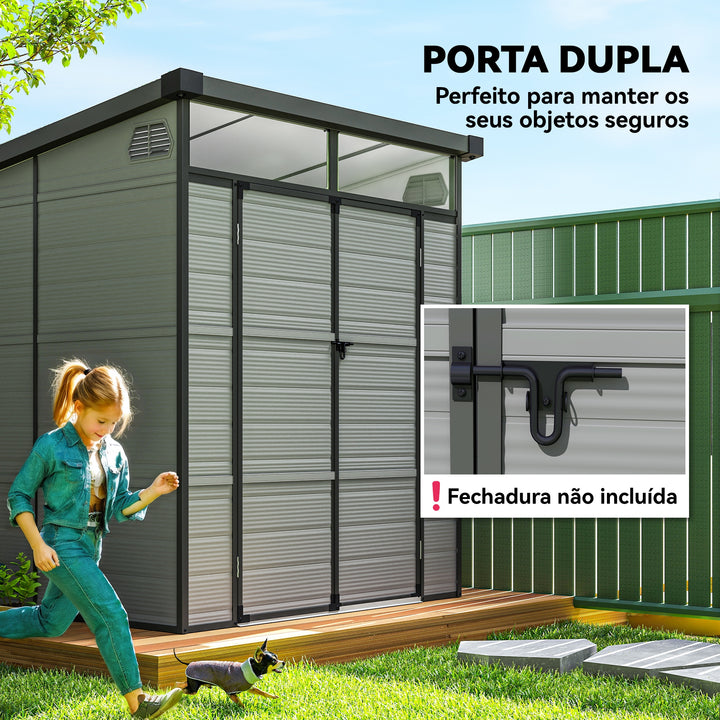 Abrigo de Jardim 3,24 m² 190x191x215 cm Abrigo Exterior com Porta de Correr e Trinco Janela e Ventilação para Armazenamento de Ferramentas Cinza Claro