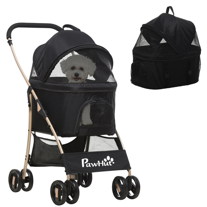 Carrinho para Animais de Estimação 3 em 1 Carrinho para Cães e Gatos Dobrável com Bolsa de Transporte Cesta de Armazenamento e Travão Tecido de Oxford 600D Carga Máxima 15kg 82x49,5x98cm Preto
