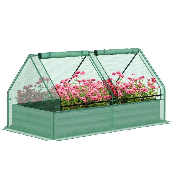 Floreira Exterior Grande com Mini Estufa Horta em Aço Galvanizado com Base Aberta Resistente às Intempéries para Jardim Terraço Varanda 185x95x92 cm Cinzento e Verde