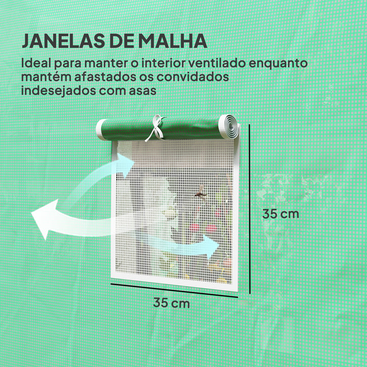 Estufa Tipo Túnel 296x196x200 cm Estufa de Jardim com 3 Portas e 6 Janelas Enroláveis Estufa com Teto Curvo para Cultivo de Plantas Flores Verde