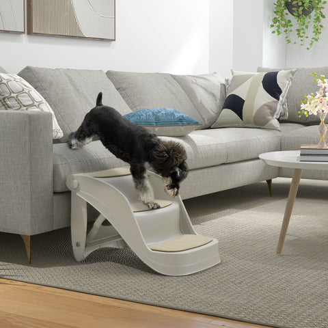 Escada para Cães de 3 Degraus Dobrável Escada de Plástico para Animais de Estimação com Tapetes Antiderrapantes para Cama Sofá Carga 15 kg 49x38x38 cm Cinzento