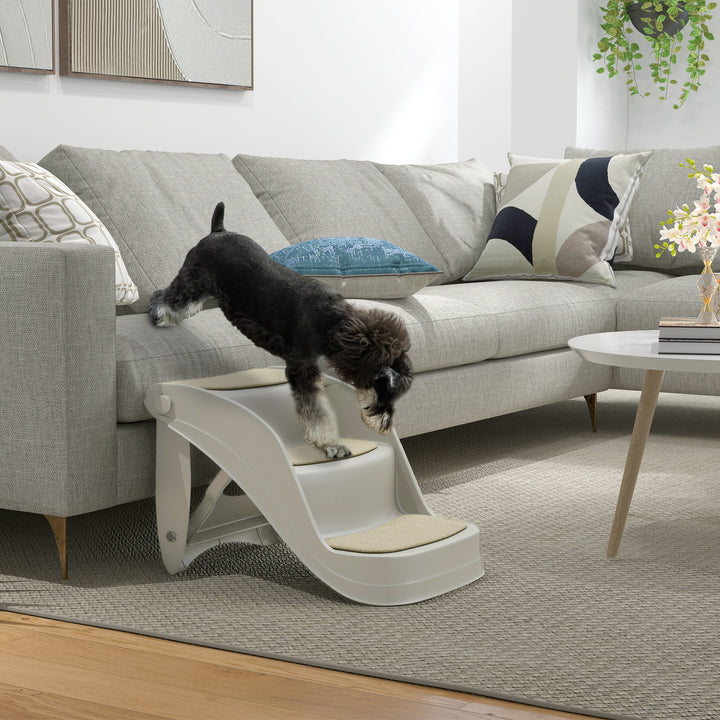Escada para Cães de 3 Degraus Dobrável Escada de Plástico para Animais de Estimação com Tapetes Antiderrapantes para Cama Sofá Carga 15 kg 49x38x38 cm Cinzento