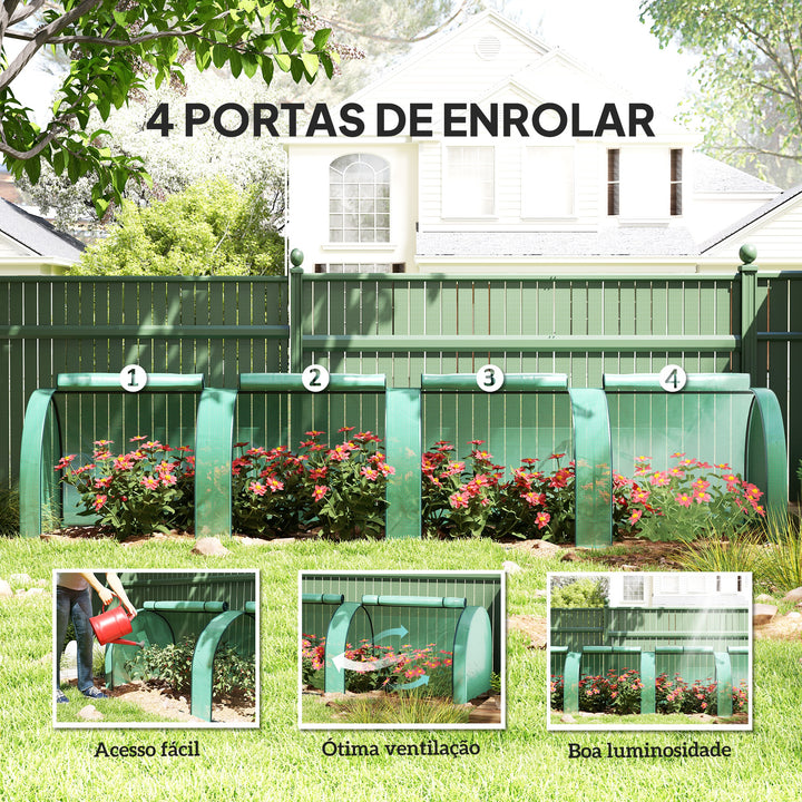 Estufa 395x100x80 cm para Jardim Varanda Estufa Pequena para Cultivo de Plantas com 4 Janelas Estrutura de Aço e PE Verde