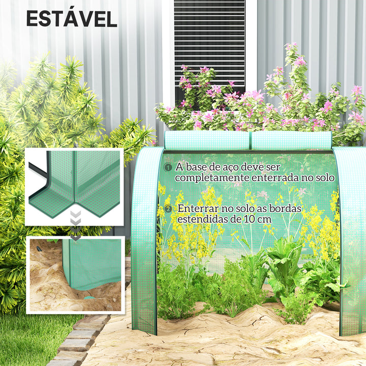 Estufa 395x100x80 cm para Jardim Varanda Estufa Pequena para Cultivo de Plantas com 4 Janelas Estrutura de Aço e PE Verde
