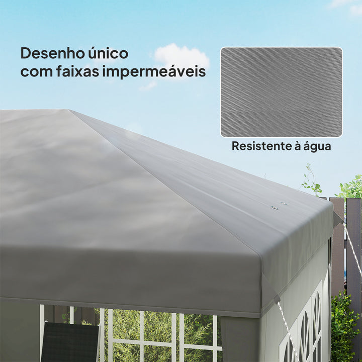 Tenda Dobrável 585x295x270 cm com 4 Paredes Laterais Amovíveis Tenda de Jardim com 4 Janelas e Bolsa de Transporte para Pátio Exterior Cinzento
