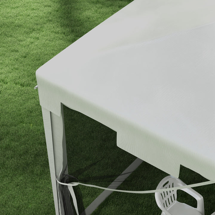 Tenda de Jardim 4x3 m Tenda Desmontável de Exterior com 4 Mosqueteiras Laterais 2 Portas com Fecho de Correr e 8 Orifícios de Drenagem para Pátio Praia Branco