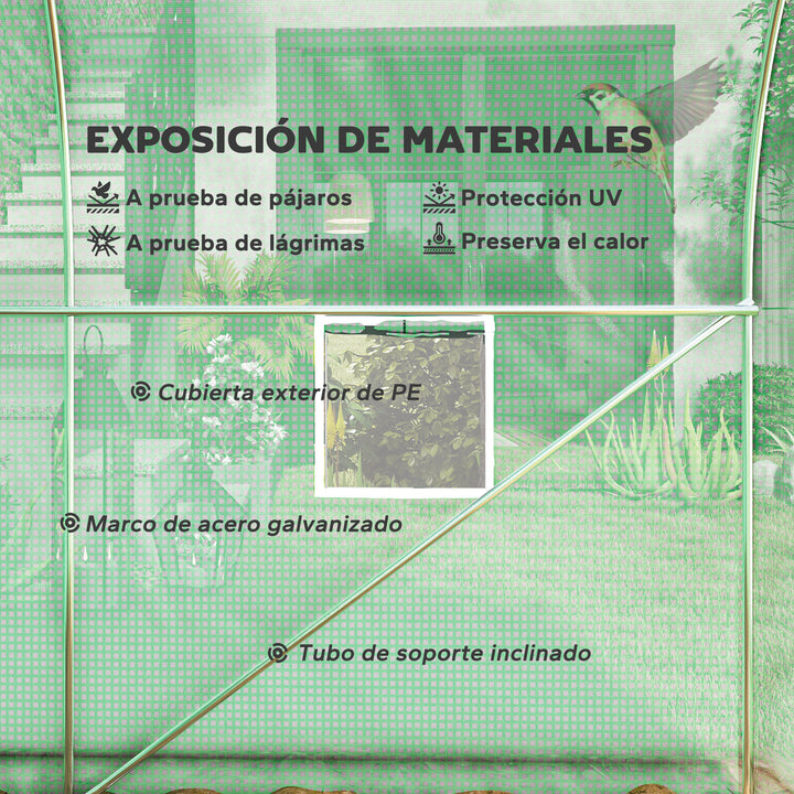 Estufa de Jardim 400x200x200cm Tipo Túnel com 6 Janelas Transpiráveis e Portas Enrolável com Zíper para Cultivo de Plantas e Verduras Verde