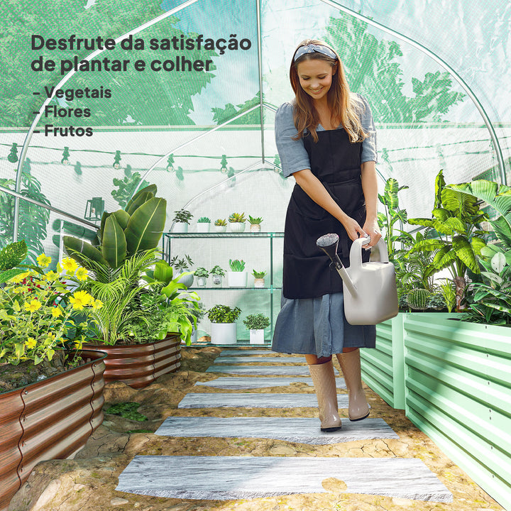 Estufa de Jardim 400x200x200cm Tipo Túnel com 6 Janelas Transpiráveis e Portas Enrolável com Zíper para Cultivo de Plantas e Verduras Verde