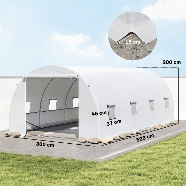 Estufa de jardim Tipo de túnel com 8 janelas e tampa de polietileno 600x300x200 cm Branco