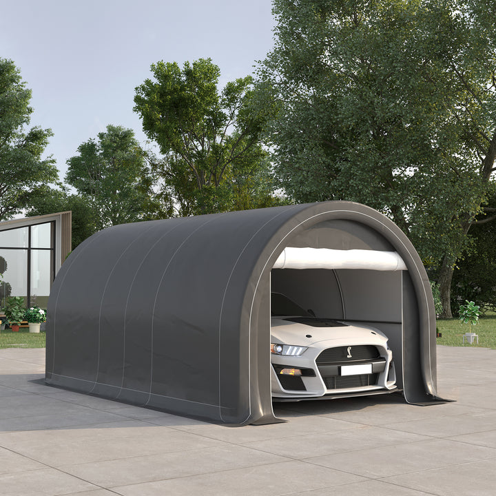 Tenda Garagem 5x3 m Tenda para Carro Anti-UV com Tecido de PE Desmontável e Estrutura de Aço Galvanizado Cinza