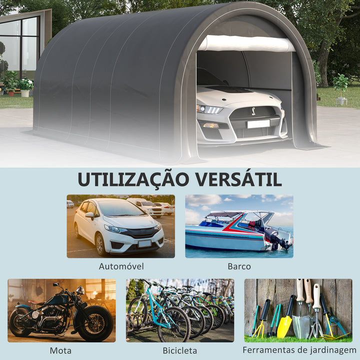 Tenda Garagem 5x3 m Tenda para Carro Anti-UV com Tecido de PE Desmontável e Estrutura de Aço Galvanizado Cinza