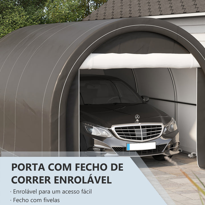 Tenda Garagem 5x3 m Tenda para Carro Anti-UV com Tecido de PE Desmontável e Estrutura de Aço Galvanizado Cinza