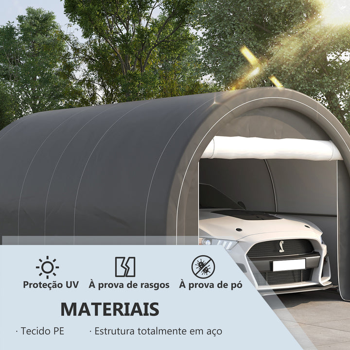 Tenda Garagem 5x3 m Tenda para Carro Anti-UV com Tecido de PE Desmontável e Estrutura de Aço Galvanizado Cinza
