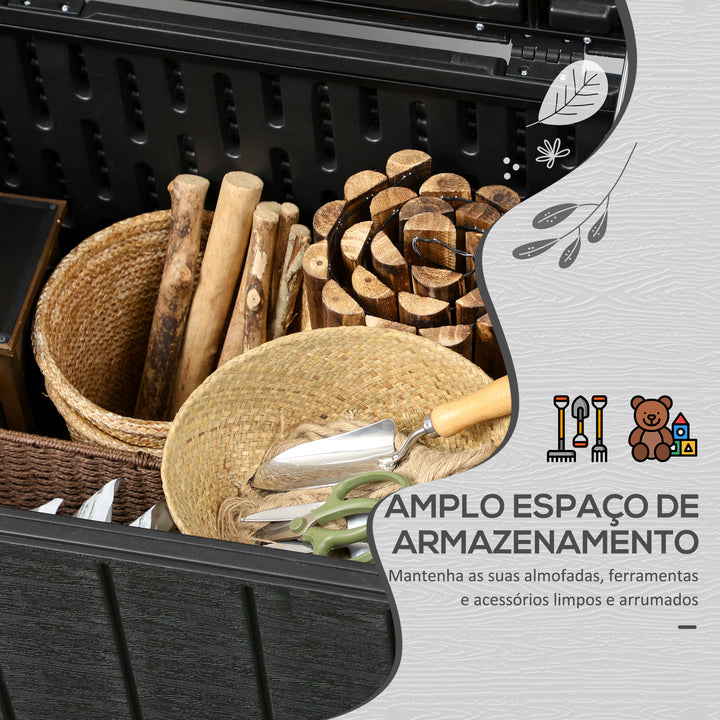 Baú de Armazenamento Exterior 366L Baú para Jardim de Plástico de Parede Dupla com Rodas Alças para Varanda Pátio Carga Máxima 100 kg 122,4x62x64,5 cm Preto