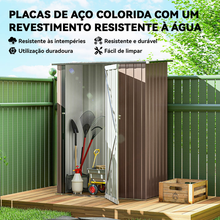 Abrigo de Jardim 1,07? 142x84x189 cm Abrigo de Armazenamento Galvanizado Abrigo de Ferramentas com Teto Inclinado e Porta para Varanda Exterior Marrom
