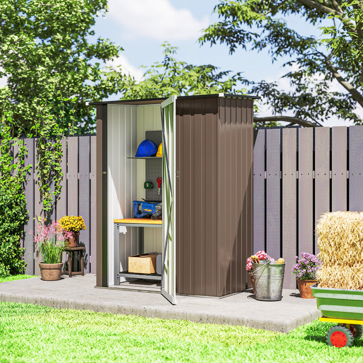 Abrigo de Jardim 1,07? 142x84x189 cm Abrigo de Armazenamento Galvanizado Abrigo de Ferramentas com Teto Inclinado e Porta para Varanda Exterior Marrom