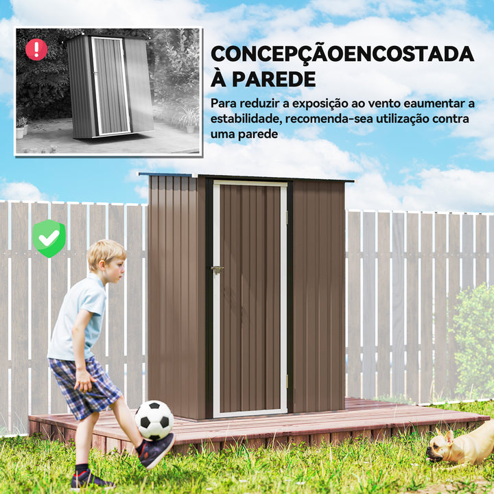 Abrigo de Jardim 1,07? 142x84x189 cm Abrigo de Armazenamento Galvanizado Abrigo de Ferramentas com Teto Inclinado e Porta para Varanda Exterior Marrom
