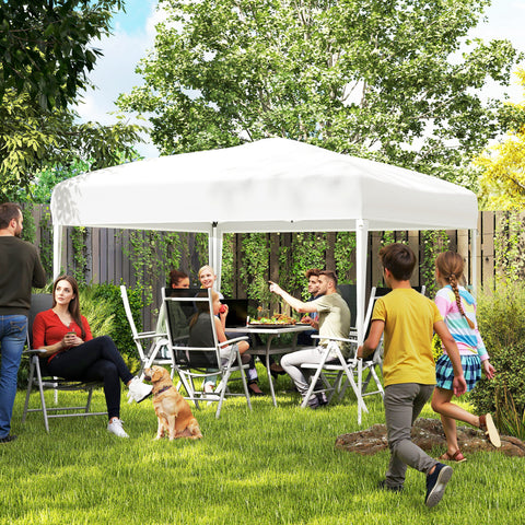 Tenda Dobrável 2,95x2,95 cm com Bolsa de Transporte Altura Ajustável Anti-UV e Impermeável para Terraço Pátio e Praia Branco Prateado
