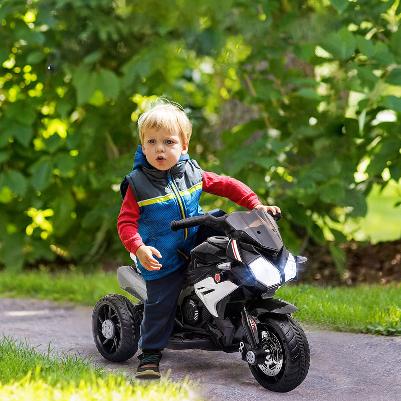 Motocicleta Elétrica Infantil com 3 Rodas Triciclo para Crianças acima de 3 anos com Bateria 6V Recarregável Funções de Música Buzina Faróis 86x42x52cm Preto e Branco