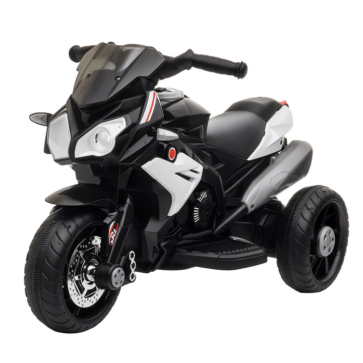 Motocicleta Elétrica Infantil com 3 Rodas Triciclo para Crianças acima de 3 anos com Bateria 6V Recarregável Funções de Música Buzina Faróis 86x42x52cm Preto e Branco