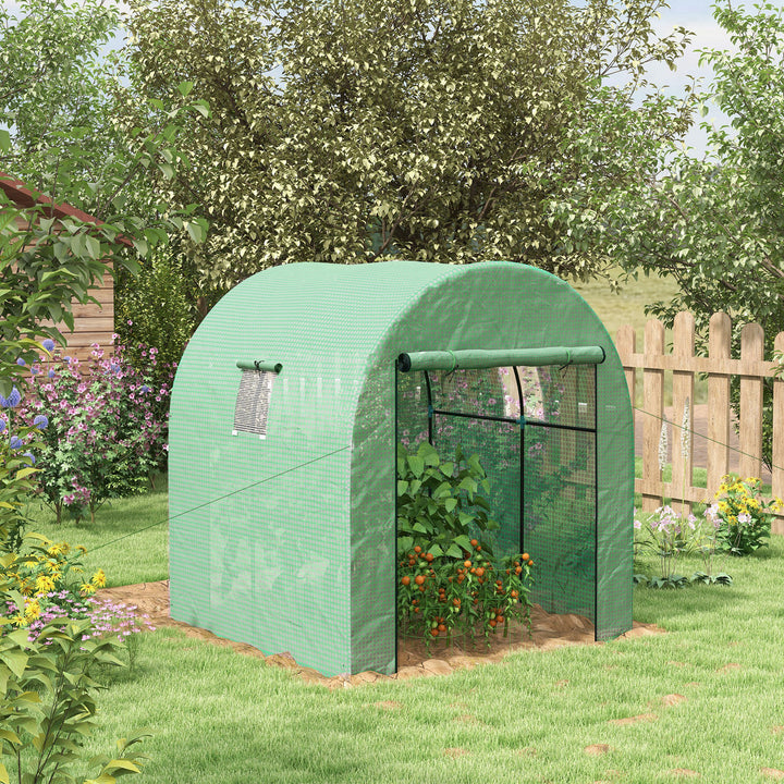 Estufa de Exterior Estufa de Túnel com 2 Portas Enroláveis 2 Janelas em Rede Cobertura PE 135g/m² Anti-UV, Estrutura em Aço para Cultivo e Plantas 180x180x200 cm Verde