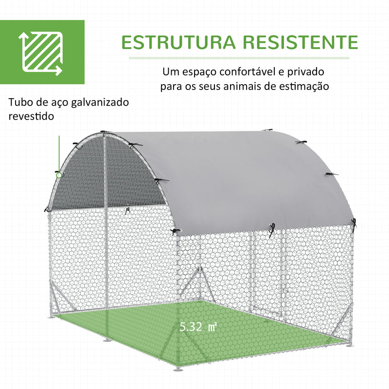 Galinheiro para Exterior Grande 2,8x1,90x1,97 m Galinheiro para 4-6 Galinhas de Aço Galvanizado com Teto de Tecido Oxford para Coelhos Aves Prata