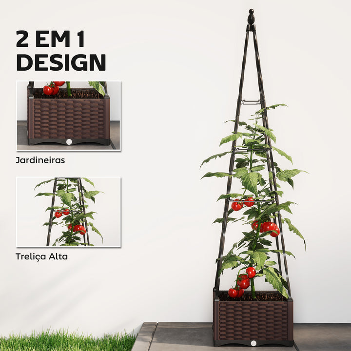 Floreira com Treliça Metálica Floreira para Plantas Trepadeiras Vaso de PP com Orifícios de Drenagem e Tampões Floreira Elevada para Jardim Pátio 40x40x175 cm Preto