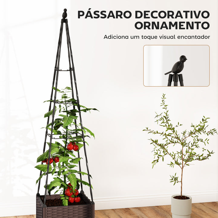 Floreira com Treliça Metálica Floreira para Plantas Trepadeiras Vaso de PP com Orifícios de Drenagem e Tampões Floreira Elevada para Jardim Pátio 40x40x175 cm Preto
