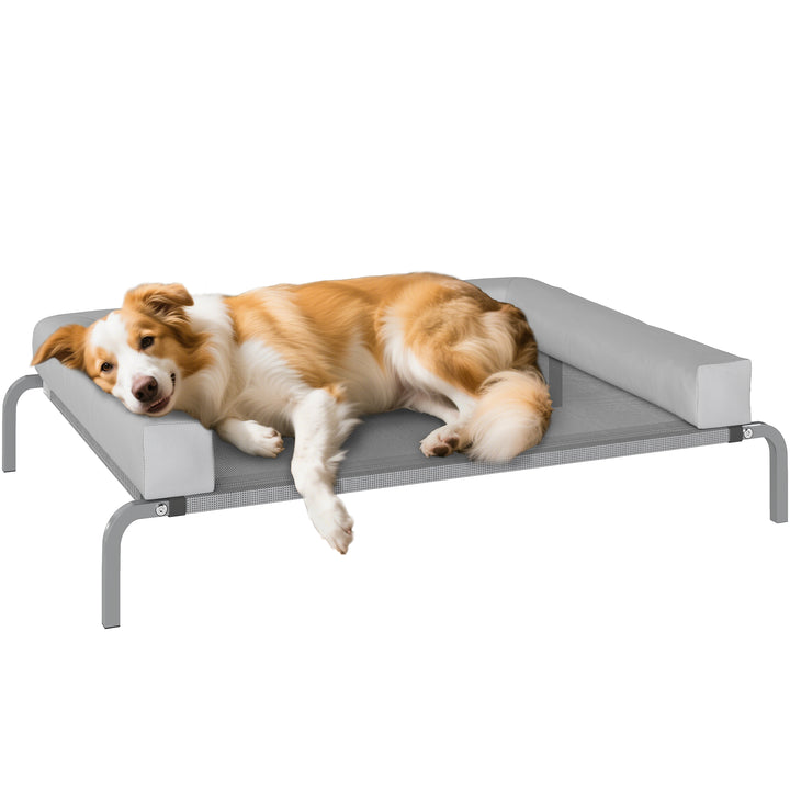 Cama Elevada para Cães com Latertais Amovíveis Cama Elevada para Cães Médios Portátil com Malha Respirável Estrutura de Aço para Interior e Exterior 130x90x30 cm Cinza Claro