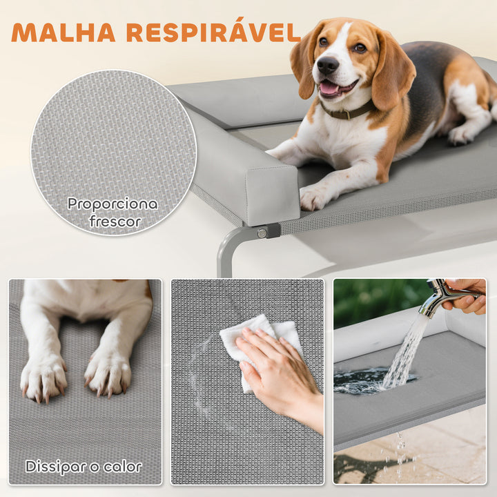 Cama Elevada para Cães com Latertais Amovíveis Cama Elevada para Cães Médios Portátil com Malha Respirável Estrutura de Aço para Interior e Exterior 130x90x30 cm Cinza Claro