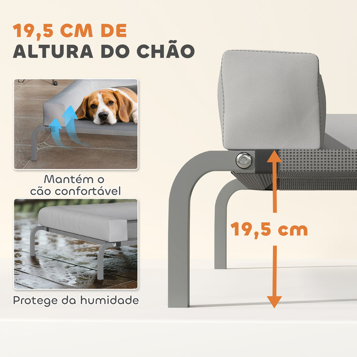 Cama Elevada para Cães com Latertais Amovíveis Cama Elevada para Cães Médios Portátil com Malha Respirável Estrutura de Aço para Interior e Exterior 130x90x30 cm Cinza Claro