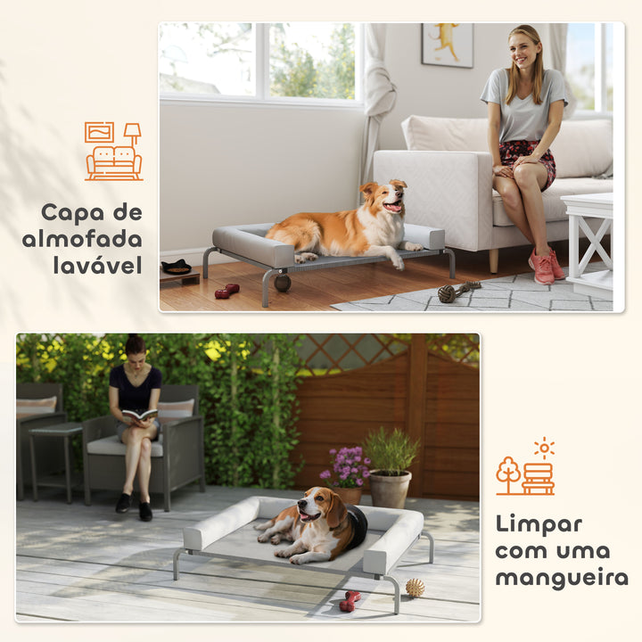 Cama Elevada para Cães com Latertais Amovíveis Cama Elevada para Cães Médios Portátil com Malha Respirável Estrutura de Aço para Interior e Exterior 130x90x30 cm Cinza Claro