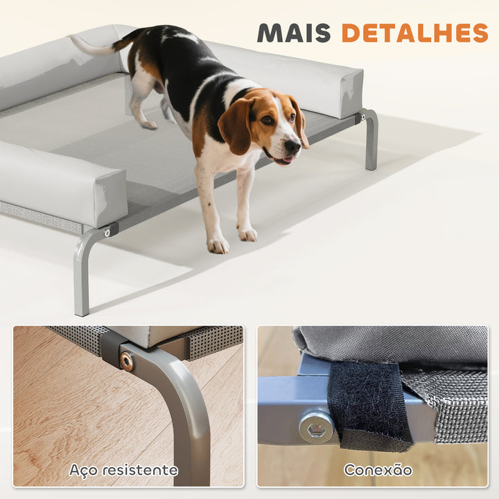 Cama Elevada para Cães com Latertais Amovíveis Cama Elevada para Cães Médios Portátil com Malha Respirável Estrutura de Aço para Interior e Exterior 130x90x30 cm Cinza Claro