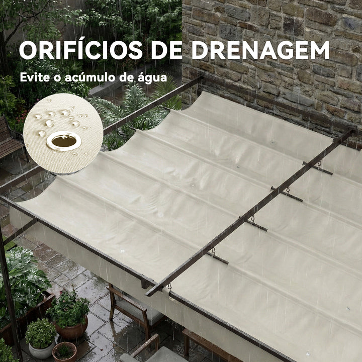 Pérgola de Jardim Adossada 3x3 m Pérgola Exterior com Telhado Retrátil Proteção UPF30+ Orifícios de Drenagem e Estrutura Metálica Ideal para Terraço Pátio Cor Creme