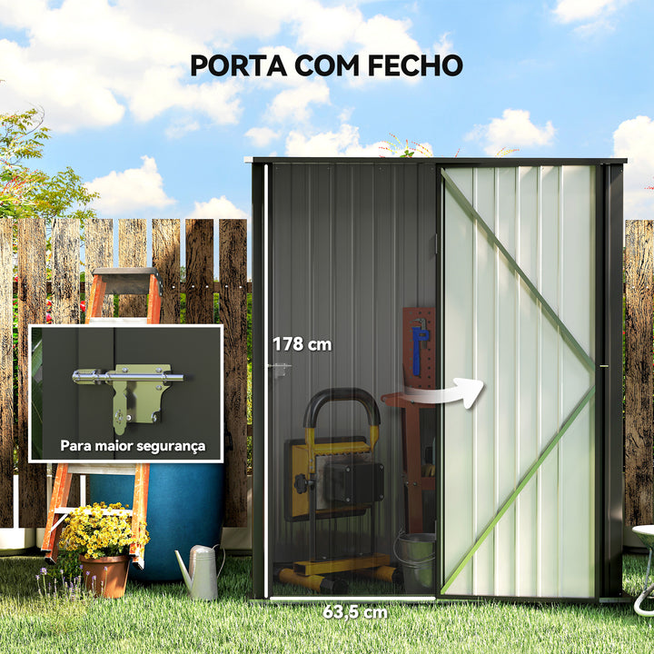 Abrigo de Jardim 1,34m² 161,5x94,5x196 cm Abrigo de Exterior de Aço Galvanizado com Porta e Fechadura para Armazenamento de Ferramentas Preto