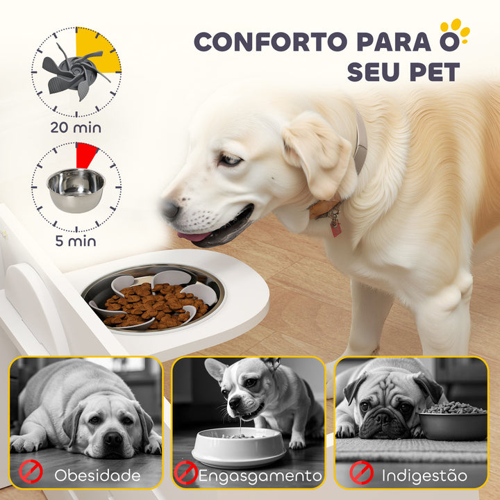 Comedouro para Cães Elevado Comedouro para Animais com 3 Alturas 2 Tigelas 2x1L e Sistema de Alimentação Lenta para Cães Pequenos Médios e Grandes 63x58,5x40 cm Branco