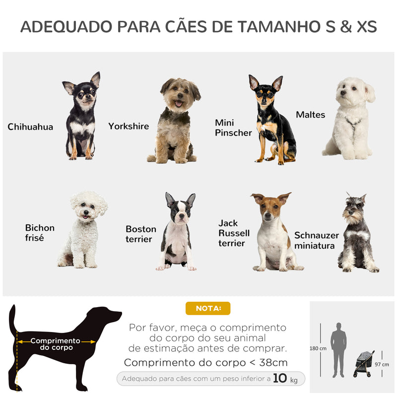 Carrinho para Cães Carrinho para Animais de Estimação com 2 Entradas Janela de Malha Cesta de Armazenamento Cinto de Segurança e Almofada 80x44,5x97 cm Preto