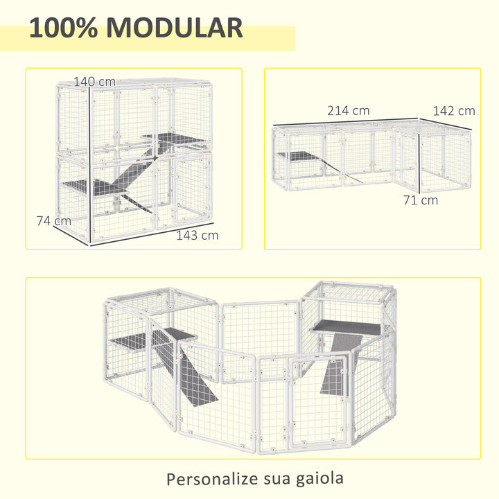 Gaiola Metálica para Animais de Estimação Gaiola para Coelhos com 16 Painéis com Trava e Escada para Cobaias Desenho DIY 68x68,2x2,5cm Branco