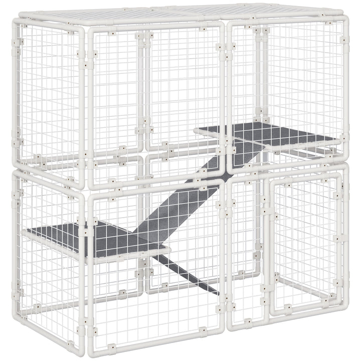 Gaiola Metálica para Animais de Estimação Gaiola para Coelhos com 16 Painéis com Trava e Escada para Cobaias Desenho DIY 68x68,2x2,5cm Branco