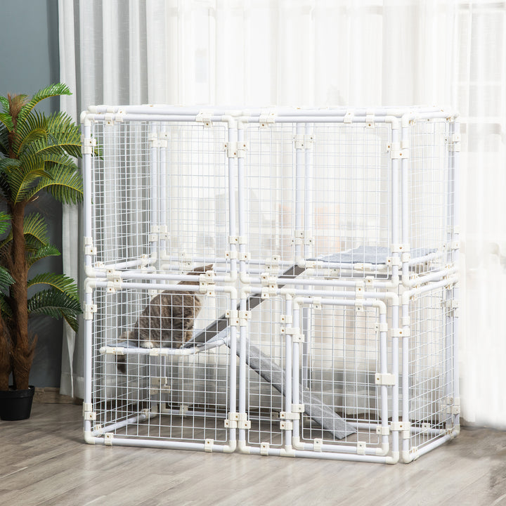 Gaiola Metálica para Animais de Estimação Gaiola para Coelhos com 16 Painéis com Trava e Escada para Cobaias Desenho DIY 68x68,2x2,5cm Branco