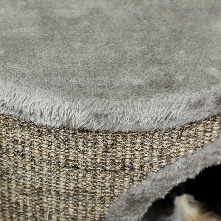 Casa para Gatos 3 em 1 Banco Apoio para os Pés e Cama com Arranhador Pés de Madeira e Brinquedo Pendurado para Interior 36x36x38 cm Cinzento