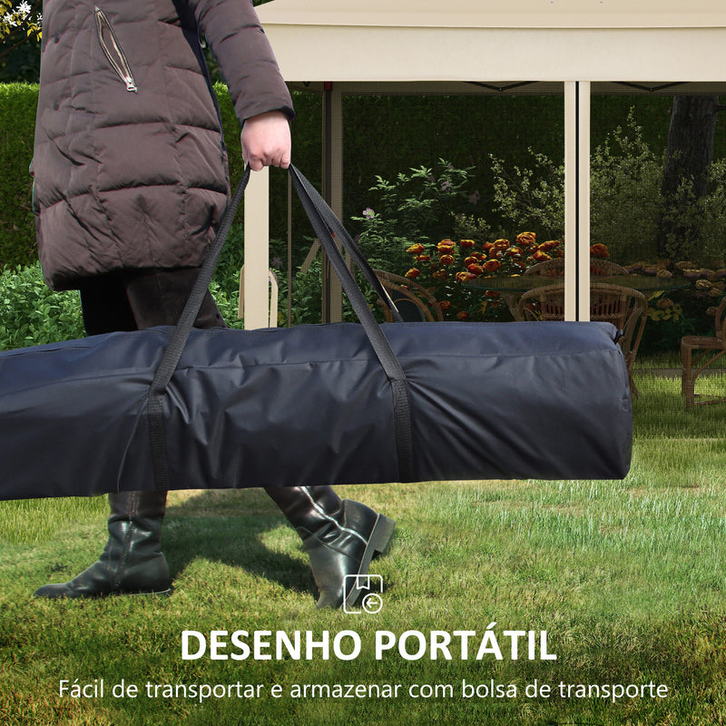 Tenda Dobrável de Exterior 325x325x270 cm Tenda de Jardim com Teto Duplo Rede Mosquiteira Amovível e Bolsa de Transporte para Jardim Pátio Creme