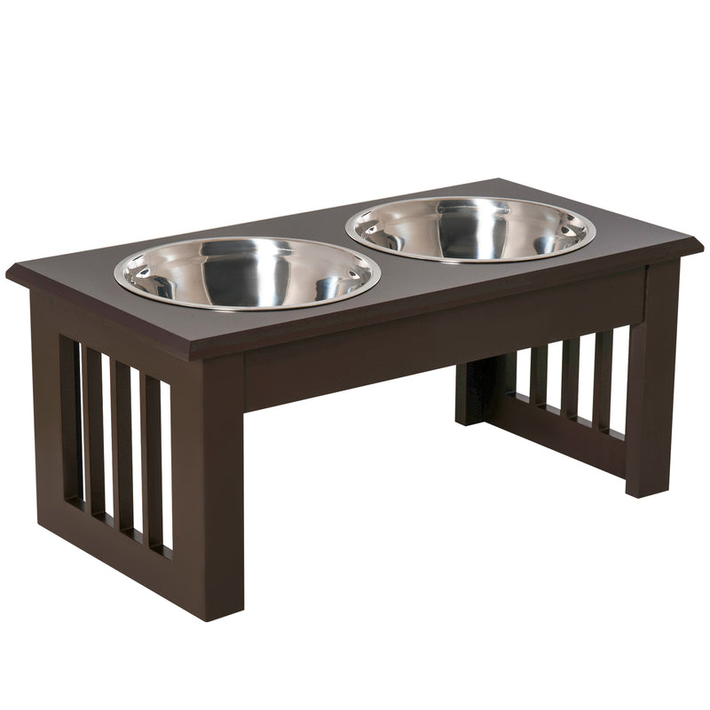 Comedouro Elevado para Cães com Suporte e 2 Tigelas Amovíveis de Aço Inoxidável Alimentador para Animais de Estimação 44x24x15 cm Marrom