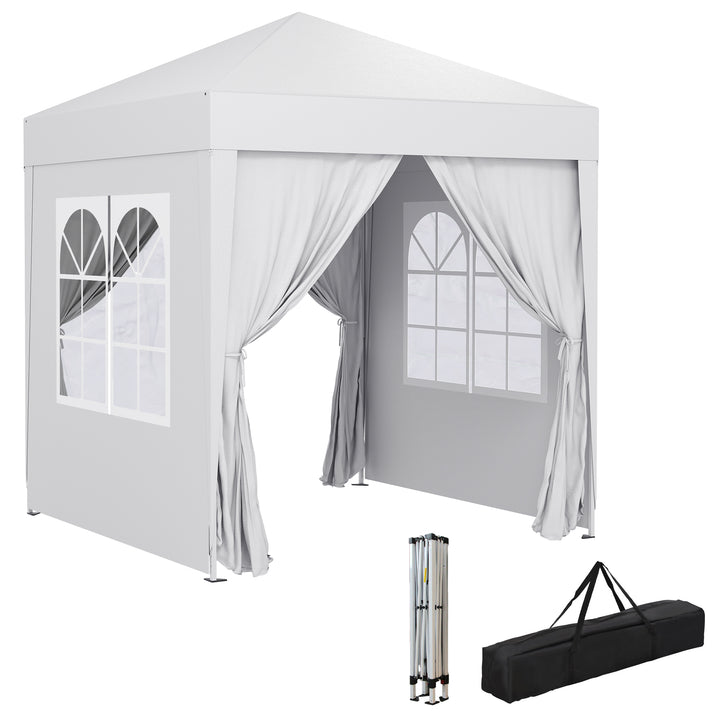 Tenda Dobrável 2x2 Tenda de Jardim com 4 Paredes Laterais Tecido Oxford 2 Portas 2 Janelas e Bolsa de Transporte para Exterior Terraço Campismo Festas Branco