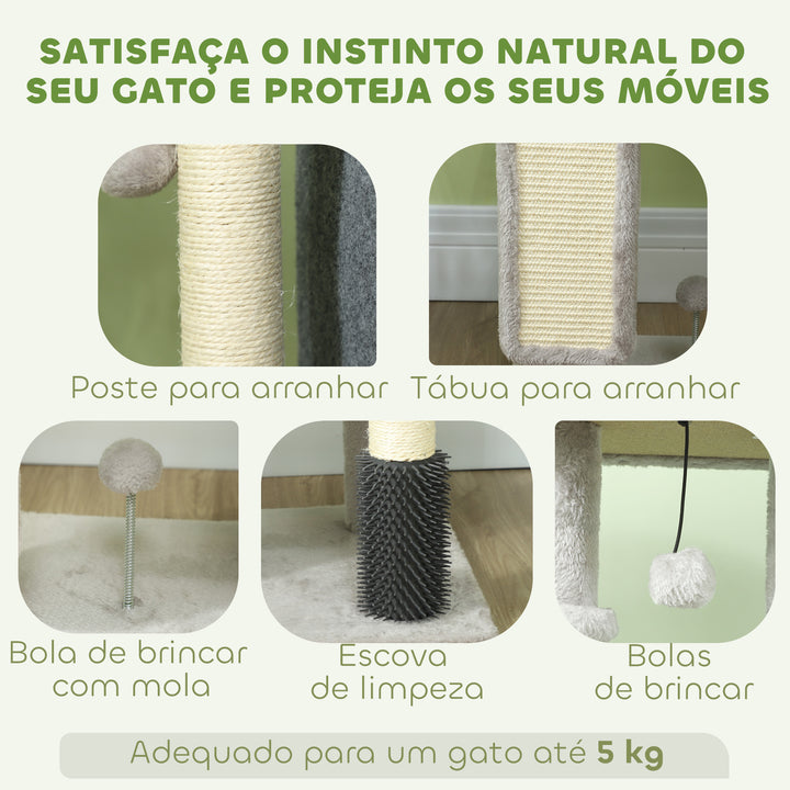 Arranhador para Gatos Grande Altura 104 cm Arranhador para Gatos com Plataformas Postes com Escova Bolas Suspensas e Almofadas para Arranhar Cinza