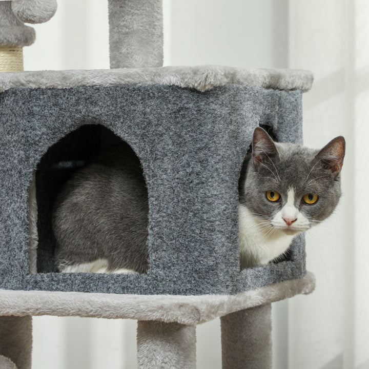 Arranhador para Gatos Grande Altura 104 cm Arranhador para Gatos com Plataformas Postes com Escova Bolas Suspensas e Almofadas para Arranhar Cinza