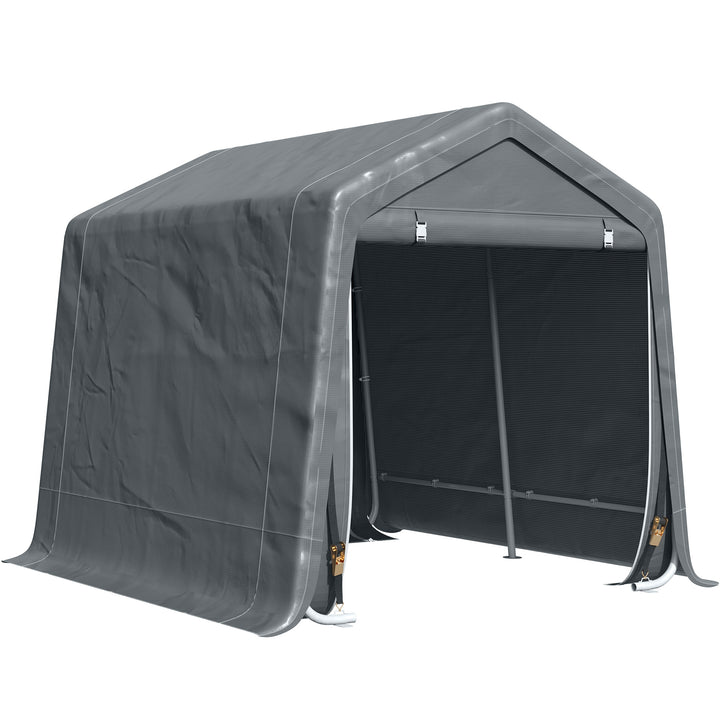 Abrigo de Exterior para Ferramentas Bicicleta 2,8x2,4x2,4 m Abrigo de Armazenamento com 2 Portas com Fecho de Correr Impermeável Anti-UV para Jardim Cinza