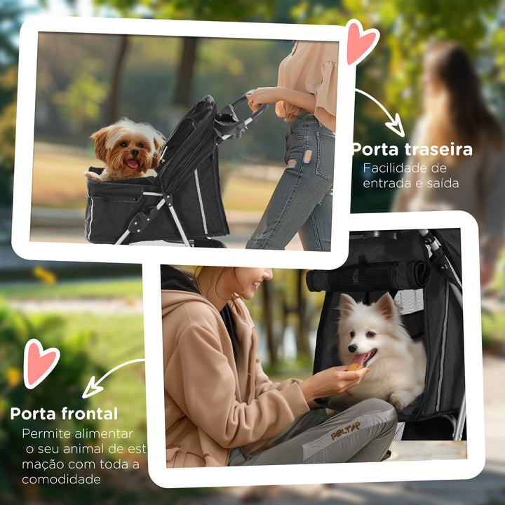 Carrinho para Animais de Estimação Dobrável Carrinho para Cães e Gatos com Rodas Giratórias Cesto e Suporte para Copos 75x45x97 cm Preto