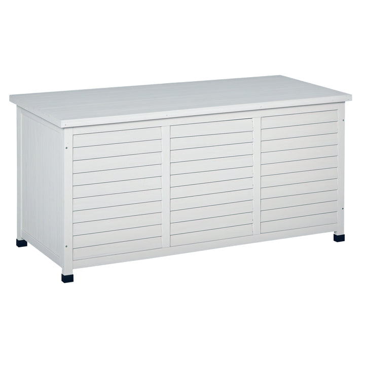 Baú de madeira ao ar livre Caixa de armazenamento de jardim com tampa que pode ser aberta 127x56x60 cm Branco