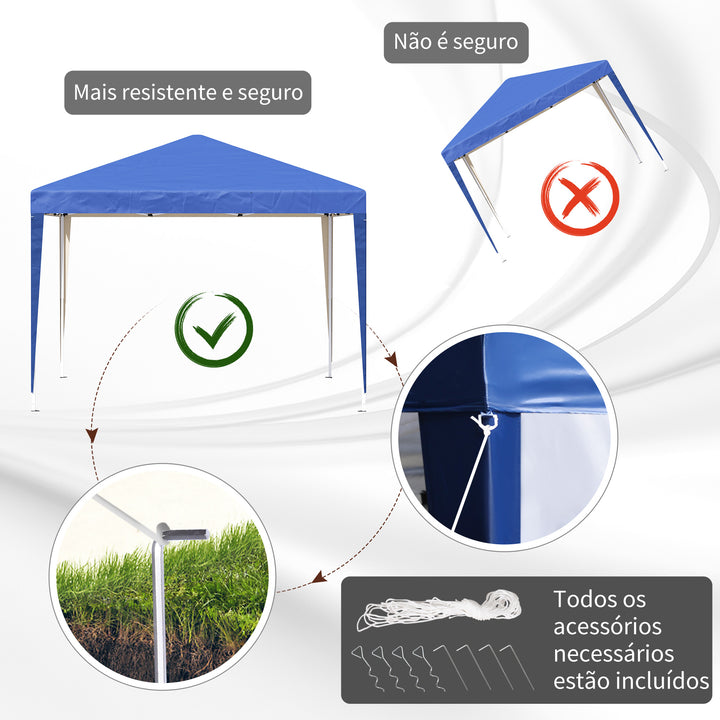 Tenda Dobrável 295x295x255 cm com Bolsa de Transporte Altura Ajustável Anti-UV e Impermeável para Terraço, Pátio e Praia Azul